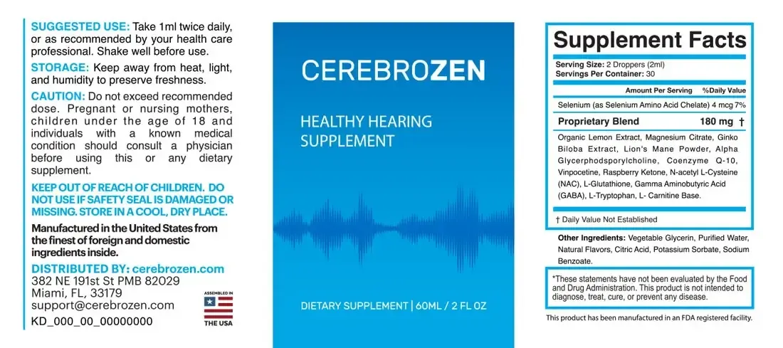 CerebroZen Ingredients Label